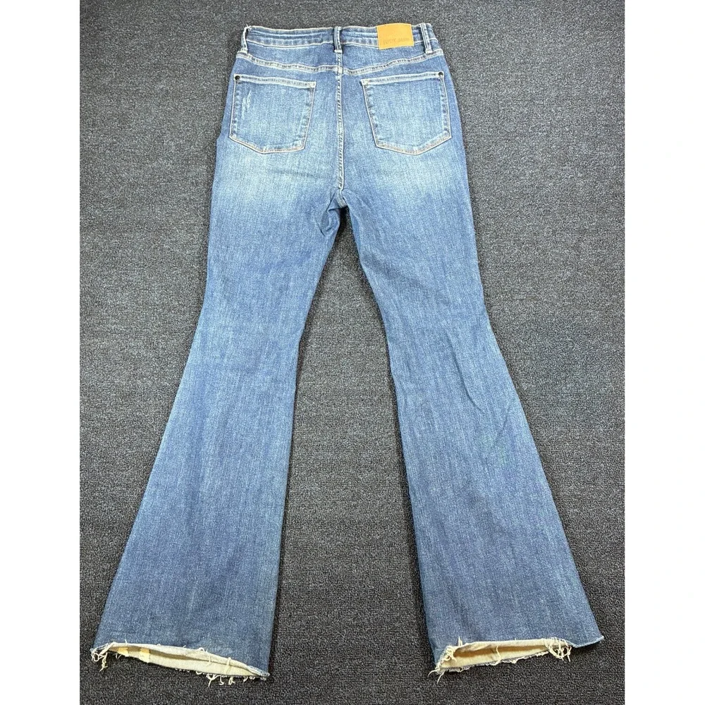 Judy Blue Flare Jeans Women 11/30 JB88739 Distressed High Rise Raw Hem Denim